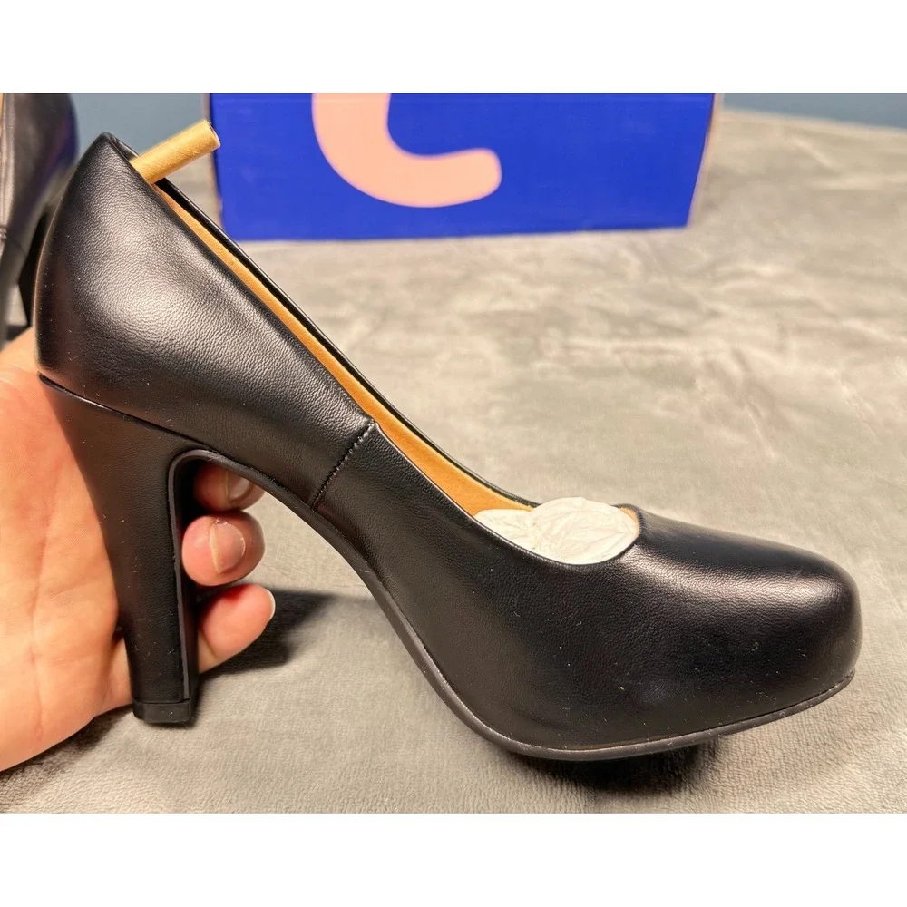Trary Womens Pumps 5 Black Leather Platform High Heels Round Toe
